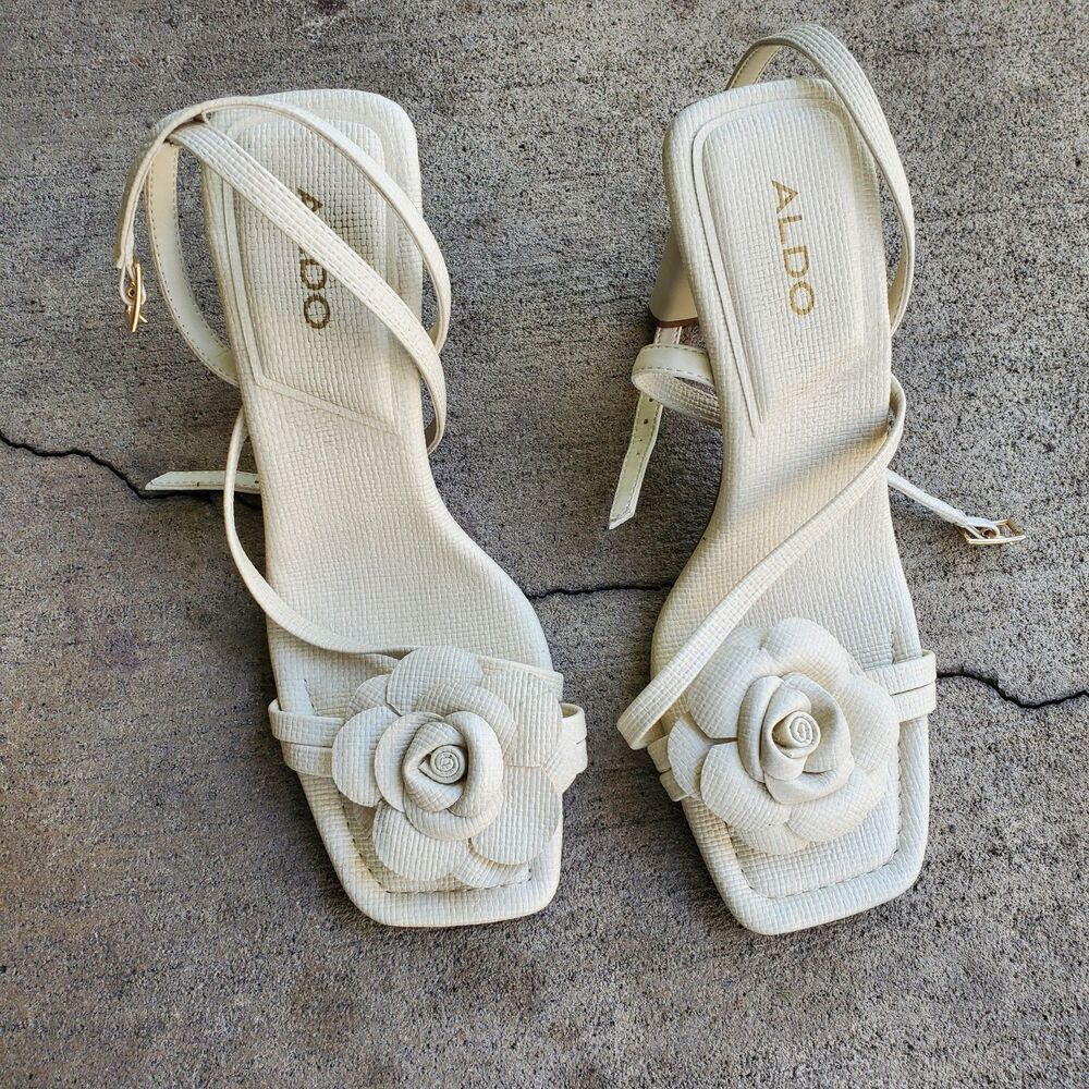 ALDO cream floral strappy heels featuring a square toe Size 6M